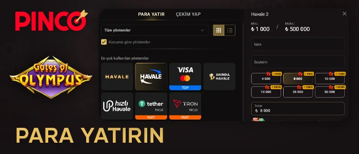 Gates of Olympus'ta bahis yapmadan önce Pinco hesabına para yatırın