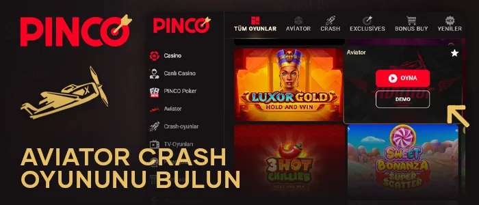Pinco online casino lobisinde Aviator oyununu açın